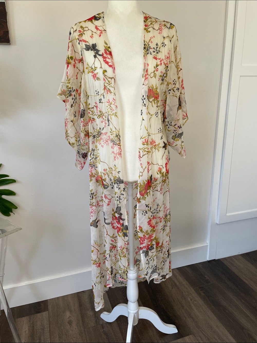 Vintage Y2K Floral Sheer Maxi Long Duster Cardigan Kimono one size